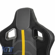 Bucket Seats RS Performance PVC / Suede / Fabric Black With Yellow Line Pair 2 Pcs-image-6293604