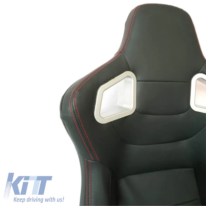 Bucket Seats RS PVC Black With Red Stitching Pair 2 Pcs