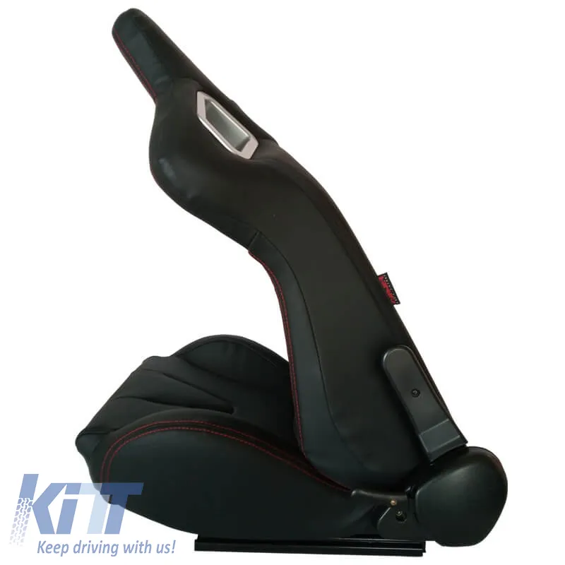 Bucket Seats RS PVC Black With Red Stitching Pair 2 Pcs