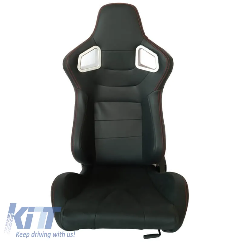 Bucket Seats RS PVC Black With Red Stitching Pair 2 Pcs