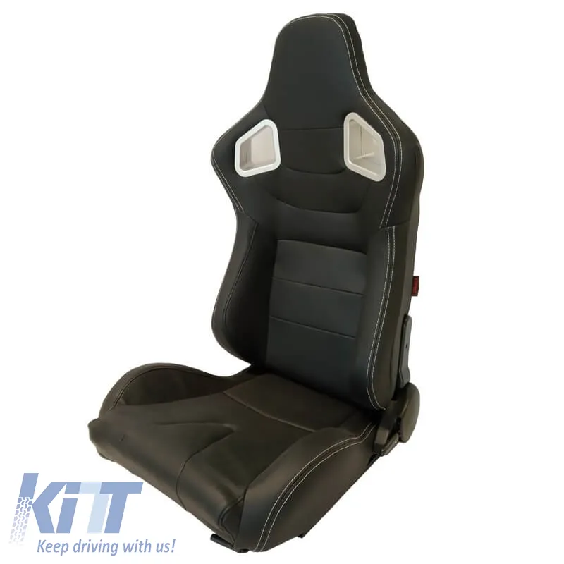 Bucket Seats RS PVC Black With White Stitching Pair 2 Pcs