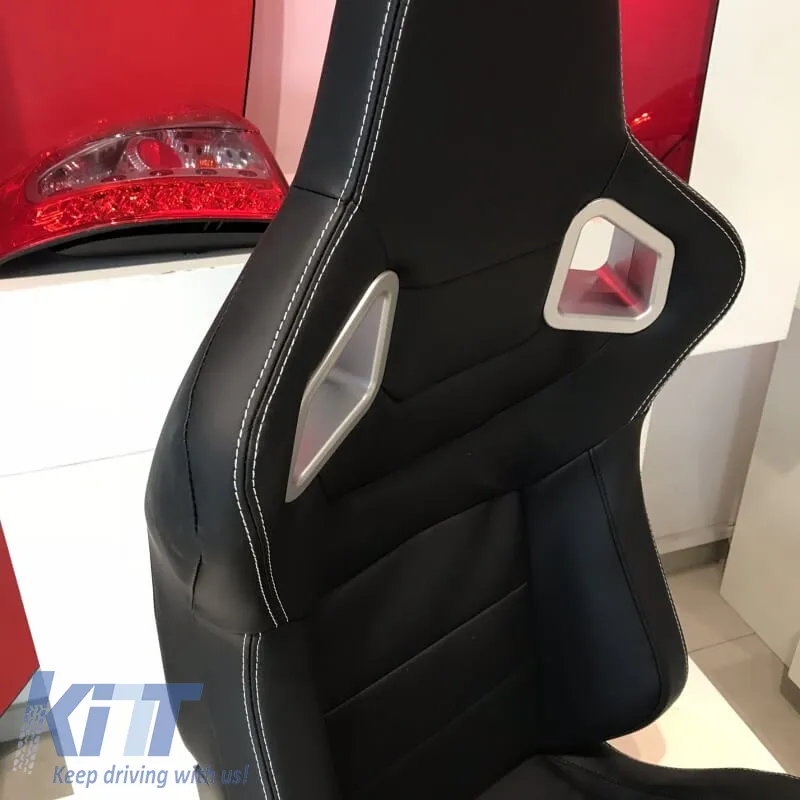 Bucket Seats RS PVC Black With White Stitching Pair 2 Pcs