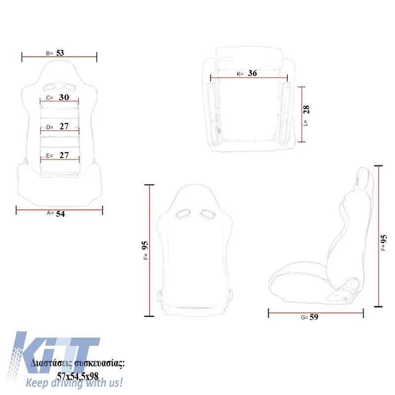 Bucket Seats RS PVC Black With White Stitching Pair 2 Pcs