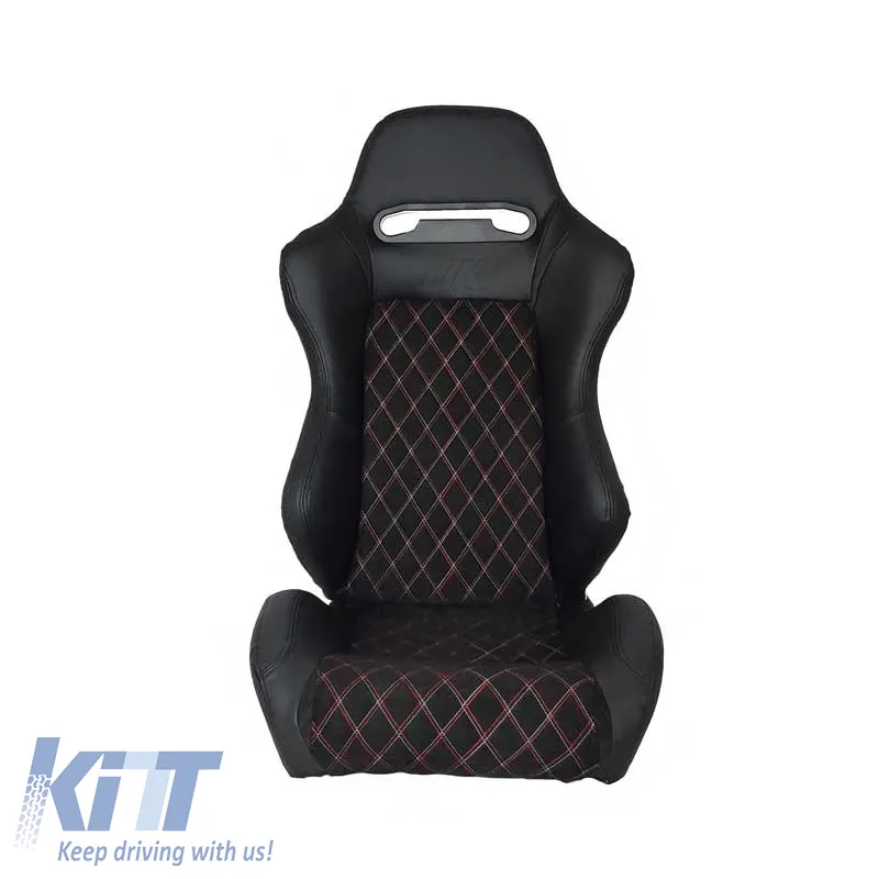 Bucket Seats Zeus M Power Design Design Design PVC/Suede Black Tricolor Seams & Cross Tricolor Stitching Pair 2 Pcs