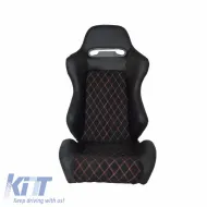Bucket Seats Zeus M Power Design Design Design PVC/Suede Black Tricolor Seams & Cross Tricolor Stitching Pair 2 Pcs-image-6293579