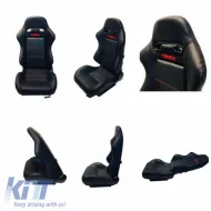 Bucket Seats Zeus PVC Black with Red Stitching and Carner Logo Pair 2 Pcs-image-6293671
