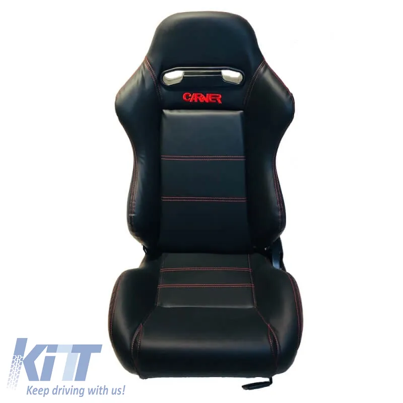Bucket Seats Zeus PVC Black with Red Stitching and Carner Logo Pair 2 Pcs