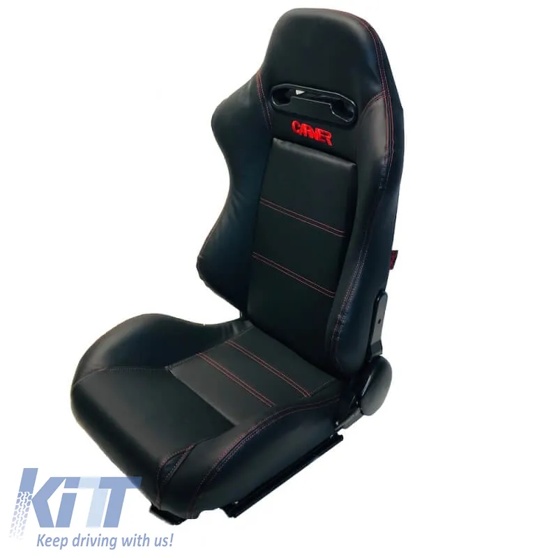 Bucket Seats Zeus PVC Black with Red Stitching and Carner Logo Pair 2 Pcs