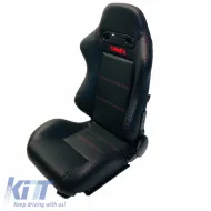 Bucket Seats Zeus PVC Black with Red Stitching and Carner Logo Pair 2 Pcs-image-6293673