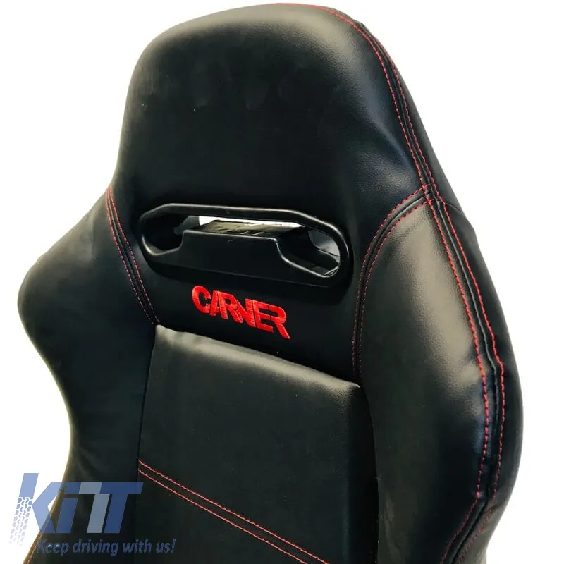 Bucket Seats Zeus PVC Black with Red Stitching and Carner Logo Pair 2 Pcs