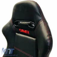 Bucket Seats Zeus PVC Black with Red Stitching and Carner Logo Pair 2 Pcs-image-6293674