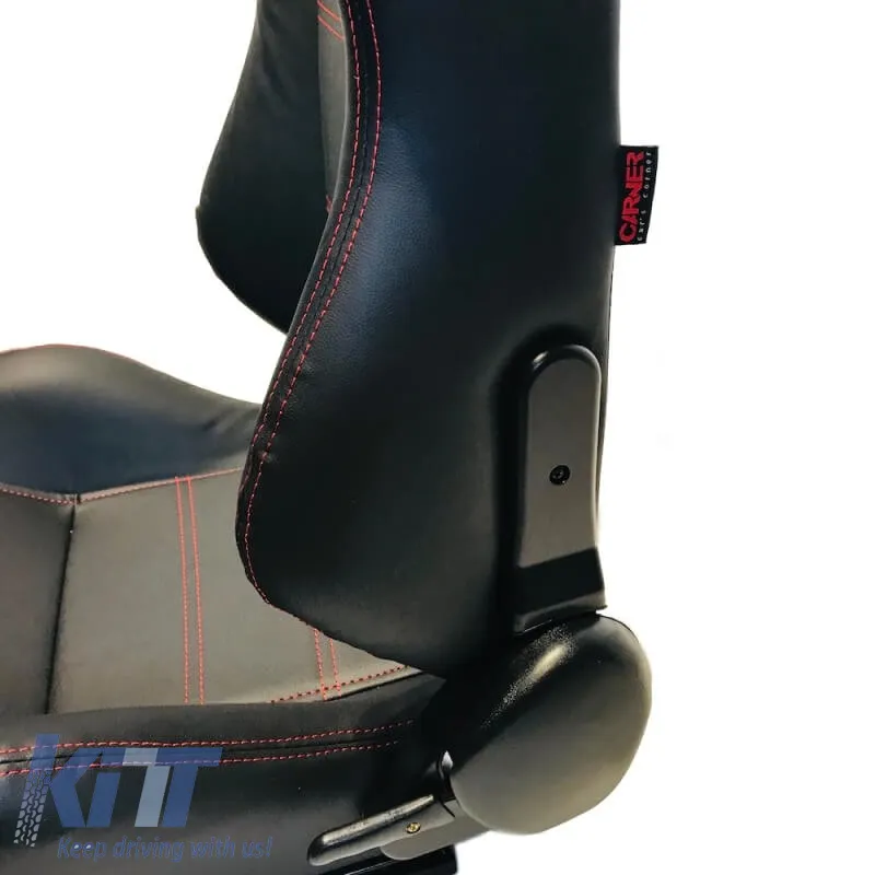 Bucket Seats Zeus PVC Black with Red Stitching and Carner Logo Pair 2 Pcs