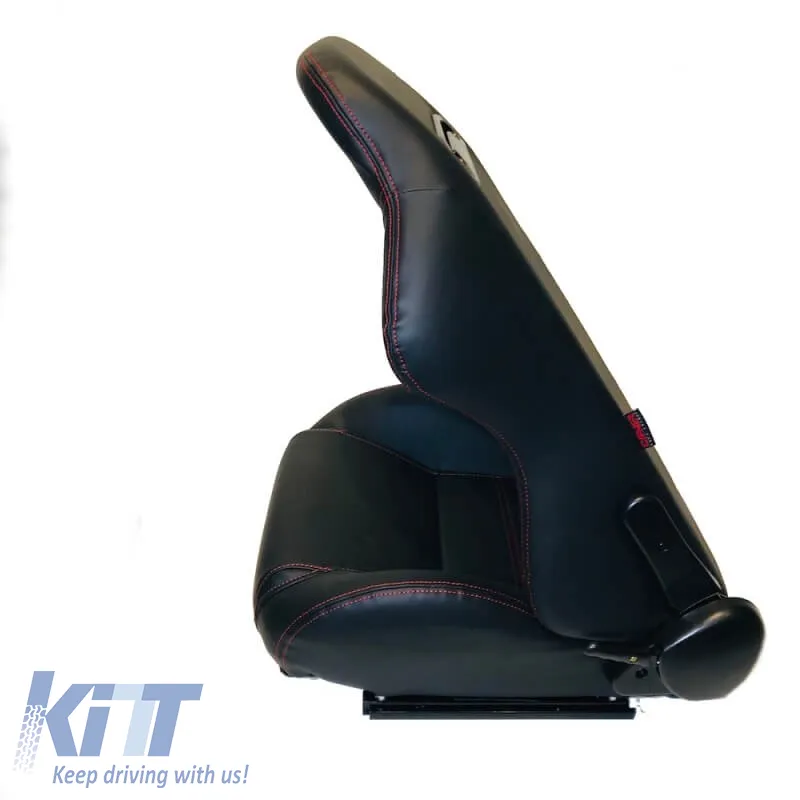 Bucket Seats Zeus PVC Black with Red Stitching and Carner Logo Pair 2 Pcs