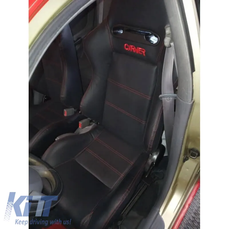 Bucket Seats Zeus PVC Black with Red Stitching and Carner Logo Pair 2 Pcs
