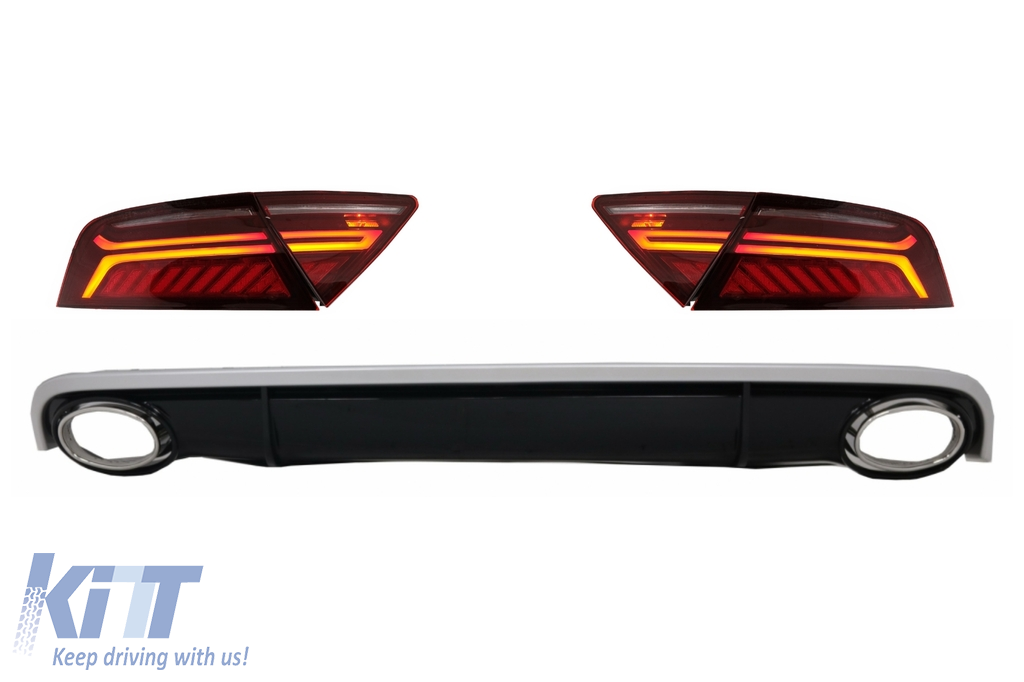 Lökhárító légdiffúzor és kipufogóvégek LED-es hátsó lámpákkal, AUDI A7 4G (2010-2014) RS7 Designhoz