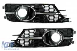 Bumper Lower Grille Covers Side Grilles suitable for AUDI A6 C7 4G Facelift (2015-2018) Piano Black & Chrome