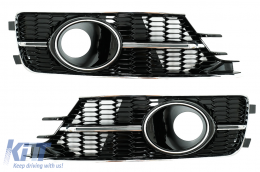 image-18-Bumper Lower Grille Covers Side Grilles suitable for AUDI A6 C7 4G Facelift (2015-2018) Piano Black & Chrome