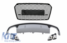 Bumper Valance Air Diffuser with Exhaust Muffler Tips and Front Grille suitable for Audi A7 4G Facelift (2015-2017) S7 Design - COCBAUA74GS7FSLTY6FG