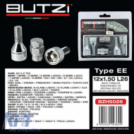 Butzi Premium lopásgátló kerékcsavar készlet 6 db, egyedi kulccsal, Type-EE M12x1.5 L26 T17-image-6294839