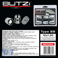 Butzi Premium lopásgátló kerékcsavar/anya készlet 6 db, egyedi kulccsal, Type-BB M12x1.50 T19-image-6294860