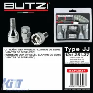 Butzi Pro lopásgátló kerékcsavar/anya készlet 6 db, egyedi kulccsal, JJ típus, M12x1.25 L37 T17-image-6294850