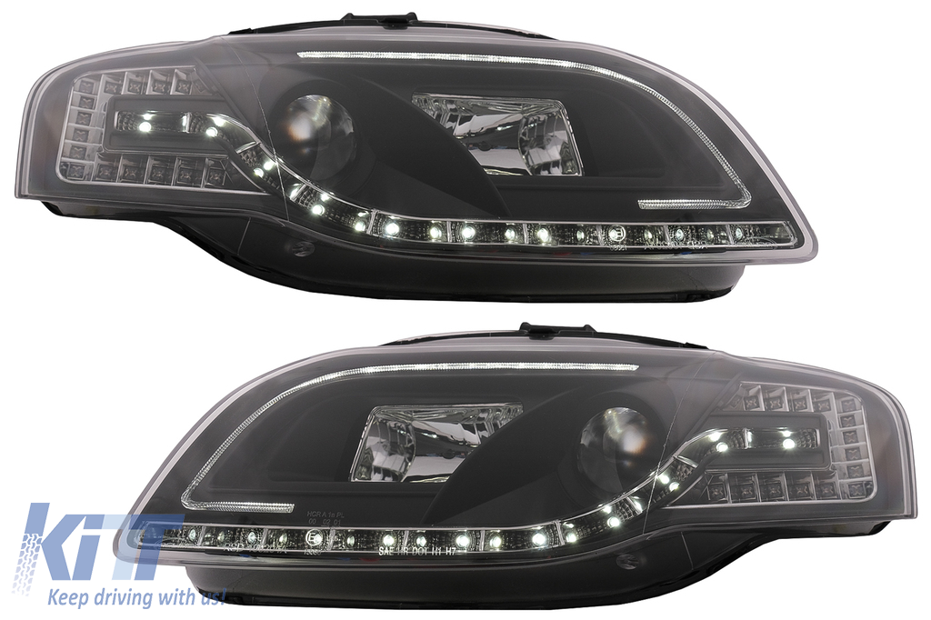C LED-csöves fényszórók Audi A4 B7-hez (2004.11-2008.03) fekete