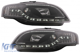 C LED Tube Light Headlights suitable for Audi A4 B7 (11.2004-03.2008) Black - HLAUA4B7CLEDB