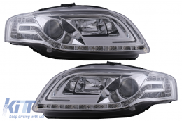 C LED Tube Light Headlights suitable for Audi A4 B7 (11.2004-03.2008) Chrome - HLAUA4B7CLEDC
