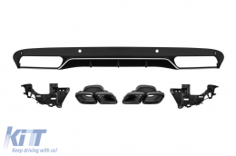 C63 type diffuser with black tips suitable for standard rear bumper for Mercedes C-Class W205 sedan, S205 estate 2013-2019 -oo--oo-, with chrome trim