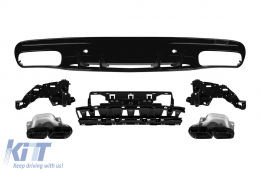 C63 type diffuser with black tips suitable for rear A Design bumper on Mercedes C-Class W205 sedan, S205 estate 2014-2020 -oo--oo-, with black trim - ABMERA6009606