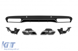 C63 type diffuser with chrome tips suitable for standard rear bumper for Mercedes C-Class W205 sedan, S205 estate 2013-2019 -oo--oo-, with chrome trim