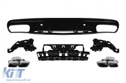 image-74-C63 type diffuser with chrome tips suitable for rear A Design bumper on Mercedes C-Class W205 sedan, S205 estate 2014-2020 -oo--oo-, with black trim