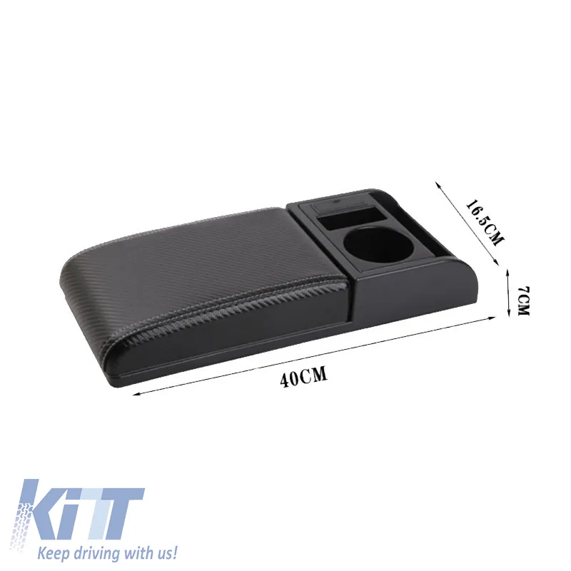 Car Armrest Add On With Drink Holder & Storage Compartment & 2 Usb Ports Black Universal