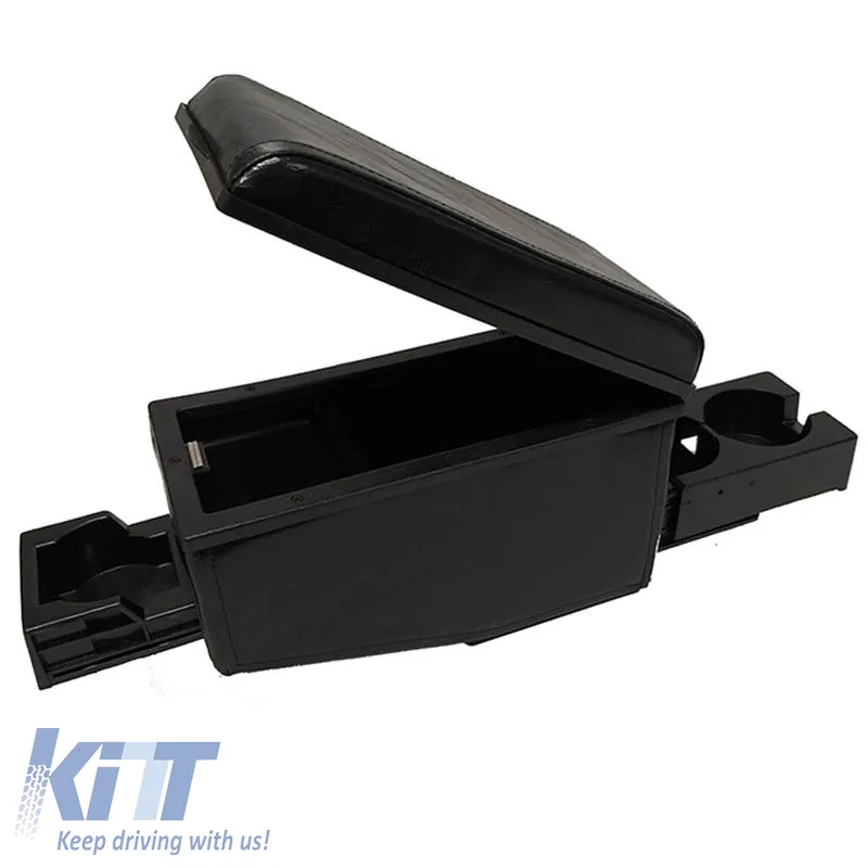 Car Armrest With Triple Drink Holder Universal Black 22228