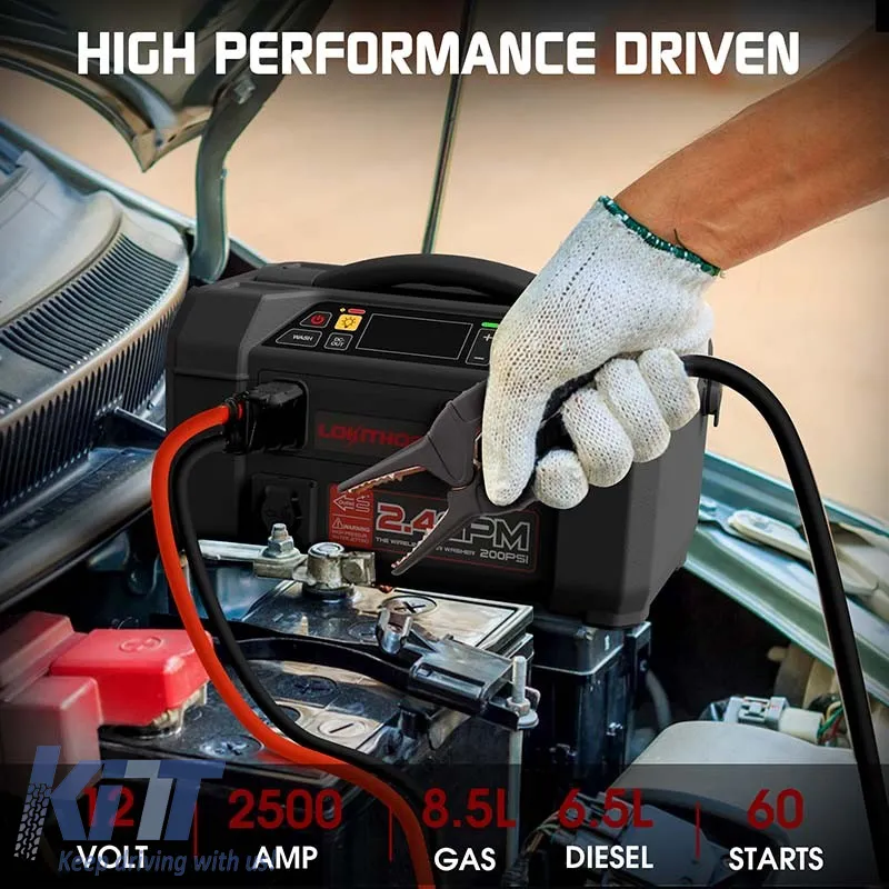 Car Booster, Powerbank, Car Washer 1.5 MPA Cordless, Compressor 150PSI, Led Light 5 in 1 Lokithor AW401 12 Volt 2500A