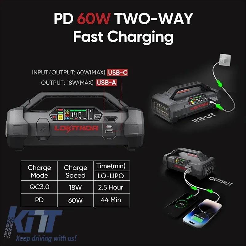 Car Booster, Powerbank, Compressor 12V 150PSI, Led Light 4 in 1 Lokithor LO-ApartX (Without Battery)