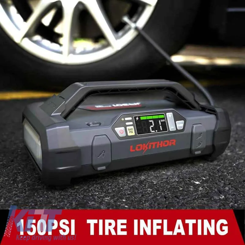 Car Booster, Powerbank, Compressor 150PSI, Led Light 4 in 1 Lokithor JA301 12 Volt 2000A