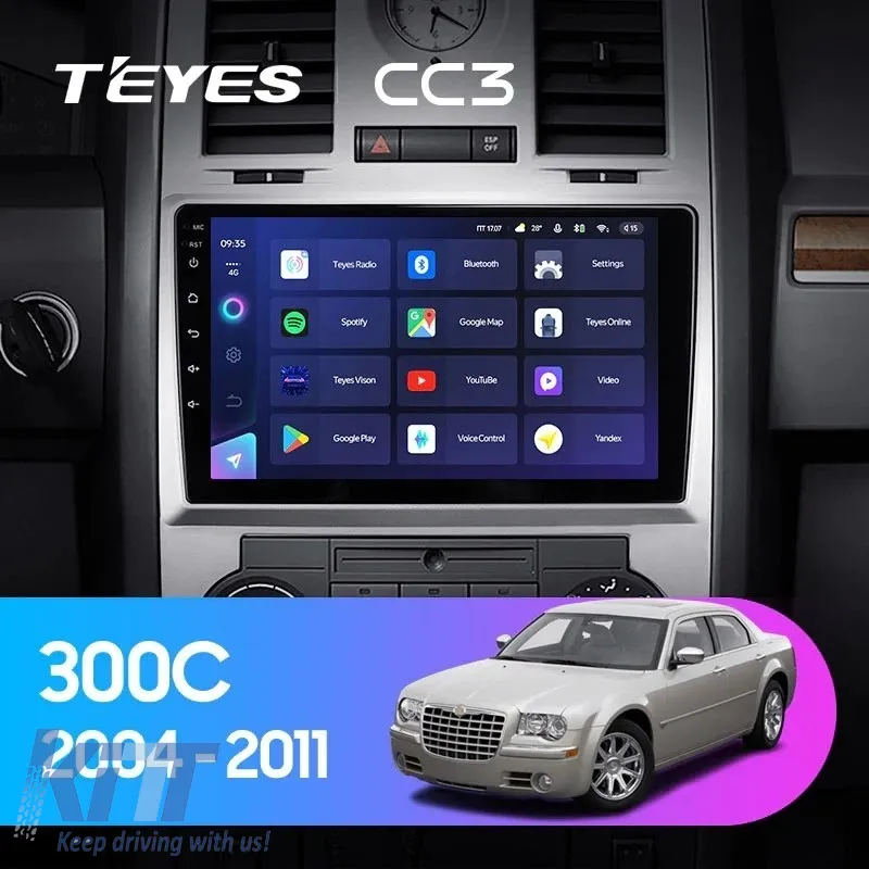 Car Navigation with AI Assistance Teyes CC4 PRO suitable for Chrysler 300C 2004-2011 8+128GB 9.5 QLED, Android 13, 5G, 7.1 DSP, CarPlay