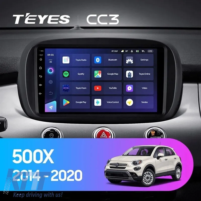 Car Navigation with AI Assistance Teyes CC4 PRO suitable for Fiat 500X 2014-2018 8+128GB 9.5 QLED, Android 13, 5G, 7.1 DSP, CarPlay
