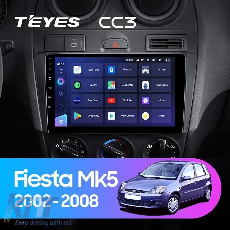 Car Navigation with AI Assistance Teyes CC4 PRO suitable for Ford Fiesta 5 2002-2008 8+128GB 9.5 QLED, Android 13, 5G, 7.1 DSP, CarPlay