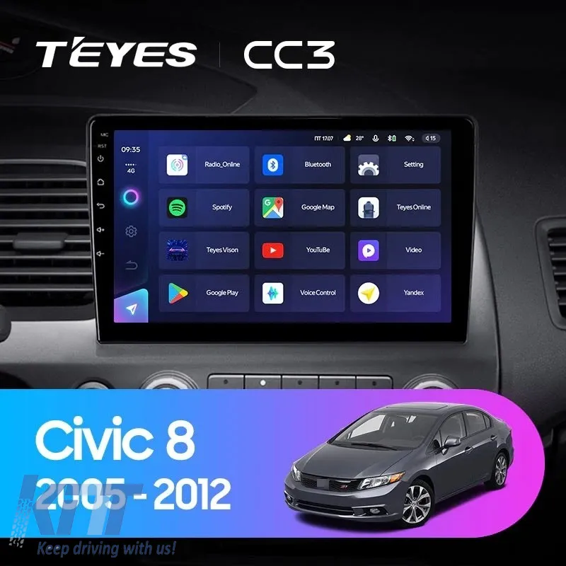 Car Navigation with AI Assistance Teyes CC4 PRO suitable for Honda Civic 8 2005-2012 8+128GB 10.36 QLED, Android 13, 5G, 7.1 DSP, CarPlay