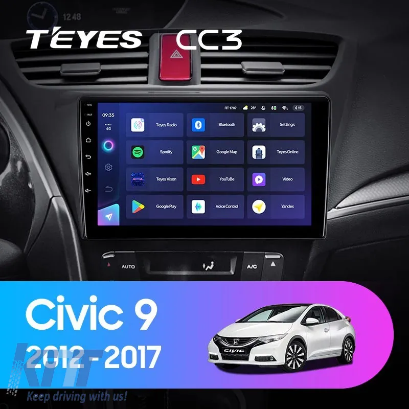 Car Navigation with AI Assistance Teyes CC4 PRO suitable for Honda Civic 9 2011-2017 8+128GB 9.5 QLED, Android 13, 5G, 7.1 DSP, CarPlay