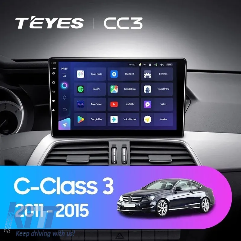 Car Navigation with AI Assistance Teyes CC4 PRO suitable for Mercedes-Benz C Class W204 2008-2011 8+128GB 9.5 QLED, Android 13, 5G, 7.1 DSP, CarPlay