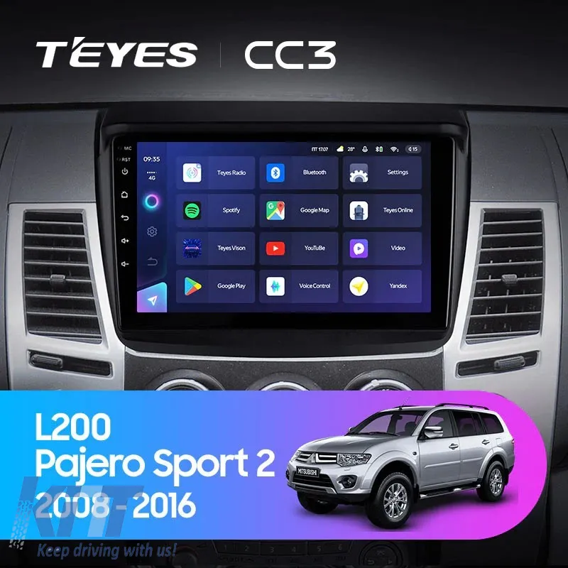 Car Navigation with AI Assistance Teyes CC4 PRO suitable for Mitsubishi Pajero Sport 2 2008-2016 8+128GB 9.5 QLED, Android 13, 5G, 7.1 DSP, CarPlay