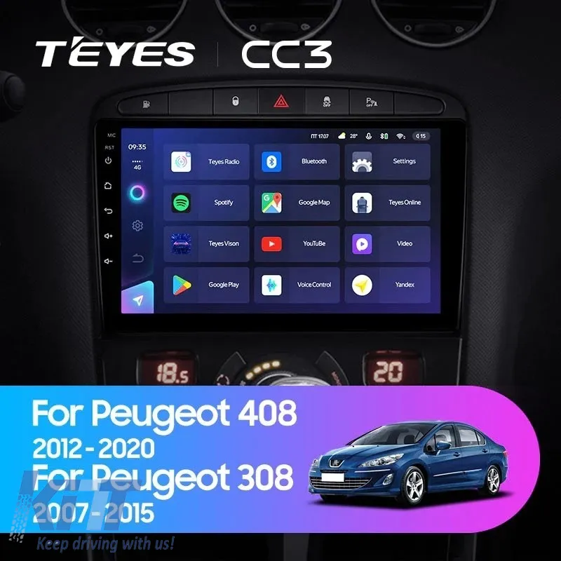 Car Navigation with AI Assistance Teyes CC4 PRO suitable for Peugeot 408 2012-2020 8+128GB 9.5 QLED, Android 13, 5G, 7.1 DSP, CarPlay