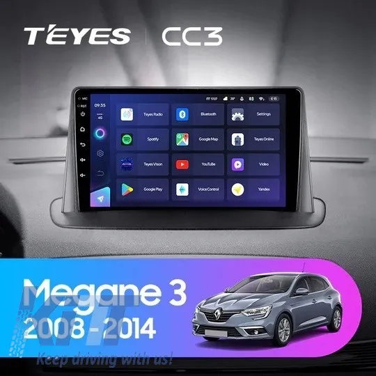Car Navigation with AI Assistance Teyes CC4 PRO suitable for Renault Megane 3 2008-2014 8+128GB 9.5 QLED, Android 13, 5G, 7.1 DSP, CarPlay