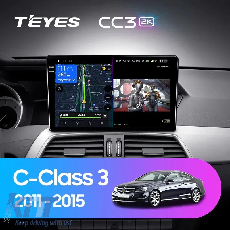 Car Navigation with AI Assistance Teyes CC4 PRO suitable for Mercedes-Benz C Class W204 2011-2015 8+128GB 9.5 QLED, Android 13, 5G, 7.1 DSP, CarPlay