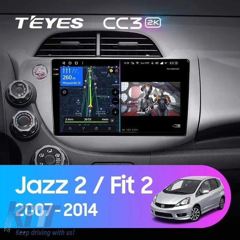 Car Navigation with AI Assistance Teyes CC4 PRO suitable for Honda Jazz 2 2007-2014 8+128GB 10.36 QLED, Android 13, 5G, 7.1 DSP, CarPlay