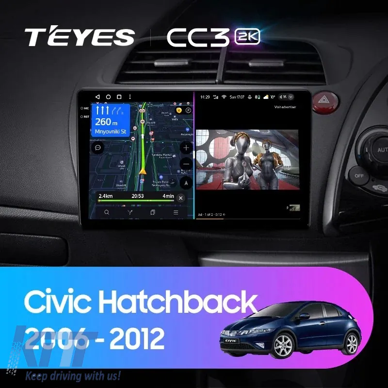 Car Navigation with AI Assistance Teyes CC4 PRO suitable for Honda Civic 8 2005-2012 8+128GB 9.5 QLED, Android 13, 5G, 7.1 DSP, CarPlay