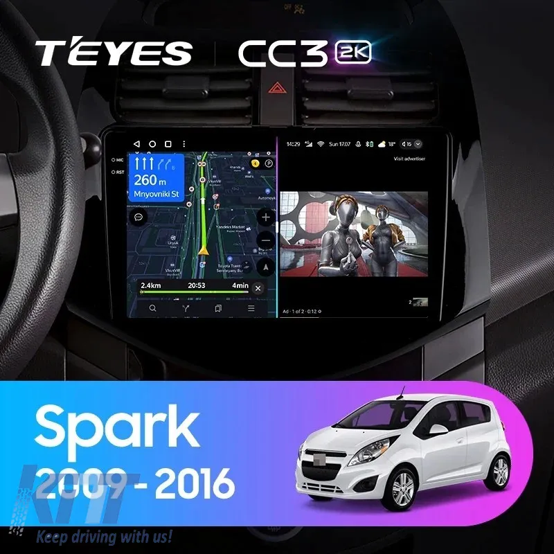 Car Navigation with AI Assistance Teyes CC4 PRO suitable for Chevrolet Spark M300 2009-2016 8+128GB 9.5 QLED, Android 13, 5G, 7.1 DSP, CarPlay